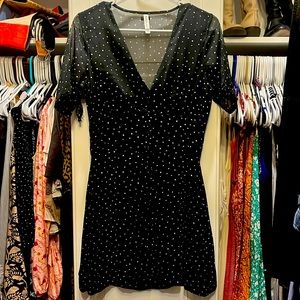 Rv a polka dot dress black white button front sz s